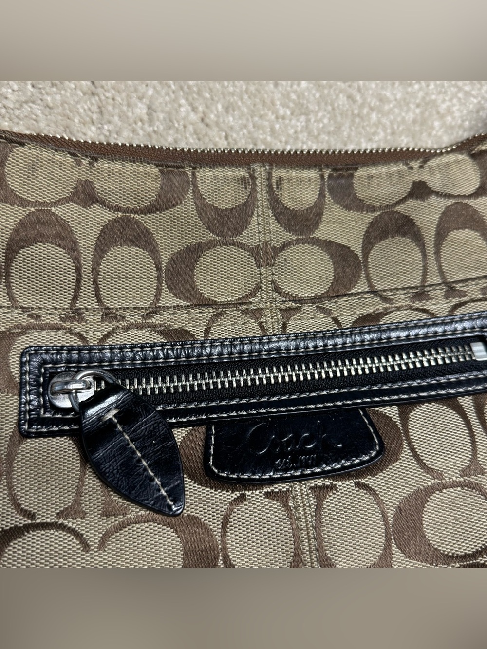 Coach Penelope Brown Signature Sateen Shoulder Bag M0920-F14690 Hand Bag Zip - Picture 3 of 10